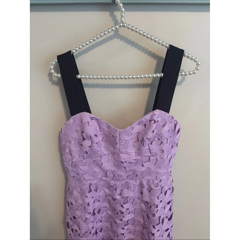 J. Crew Lilac Lace Midi Dress with Black Straps size 8